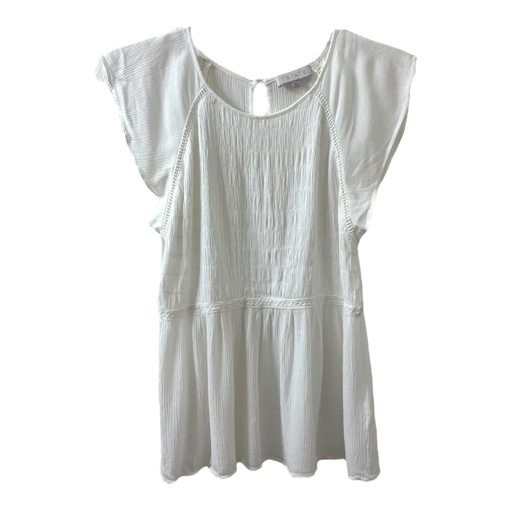 1.State White Short Sleeve Blouse Top Smocked Peplum Women's XS